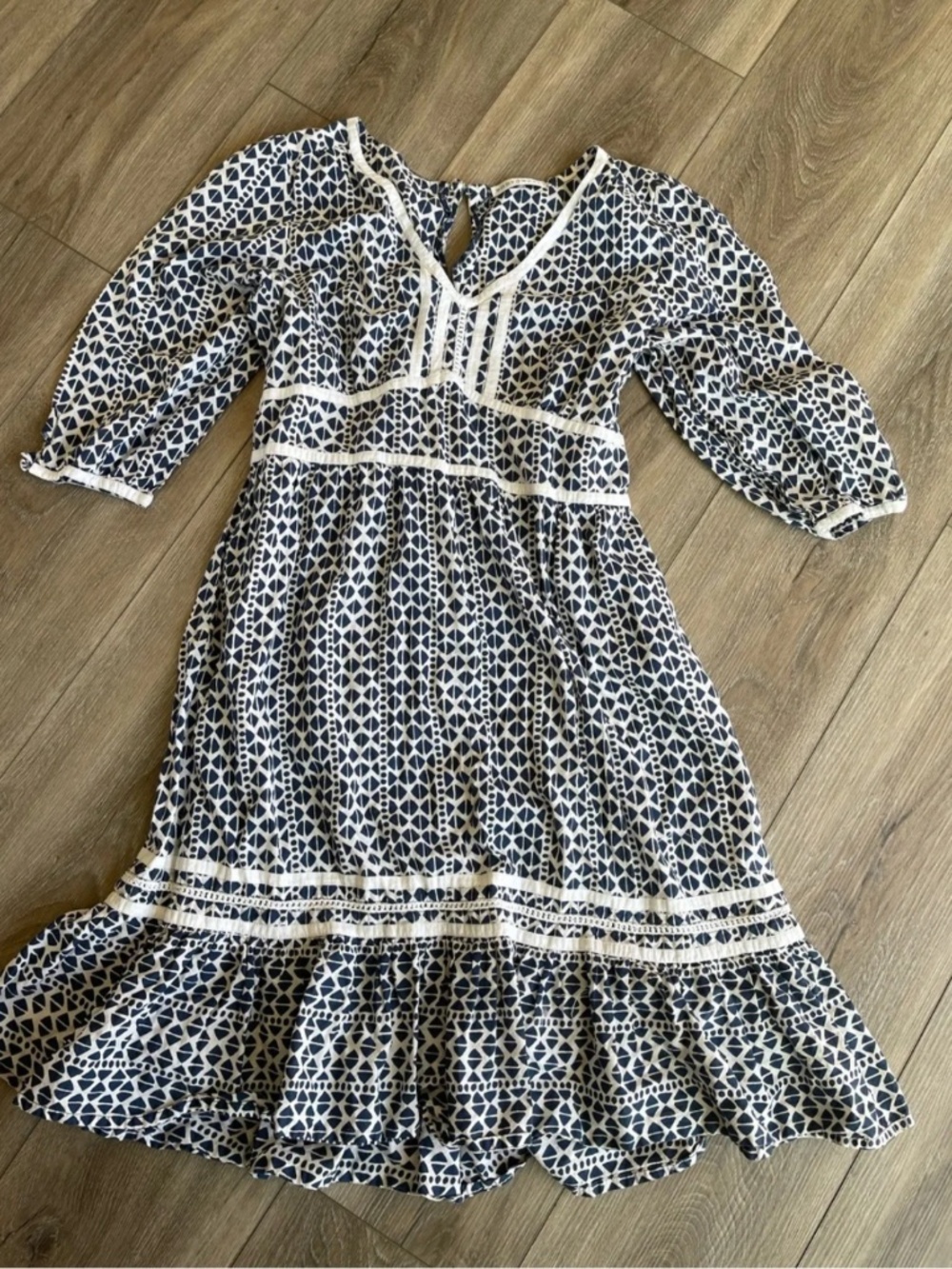 Navy Blue & White Ruffle Mini Dress / Prairie / Cottagecore